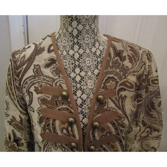 Adore Baroque Inspired Khaki Paisley Cropped Jacket Raw Hem Retails NWT $150 L - Picture 3 of 11